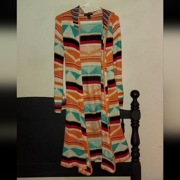 Forever 21 horizontal geometric pattern hooded maxi cardigan - Picture 1 of 6